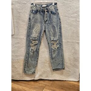 Blu Ivy Women Sz S Acid Wash‎ Distressed Ripped Straight Leg Jeans  #491